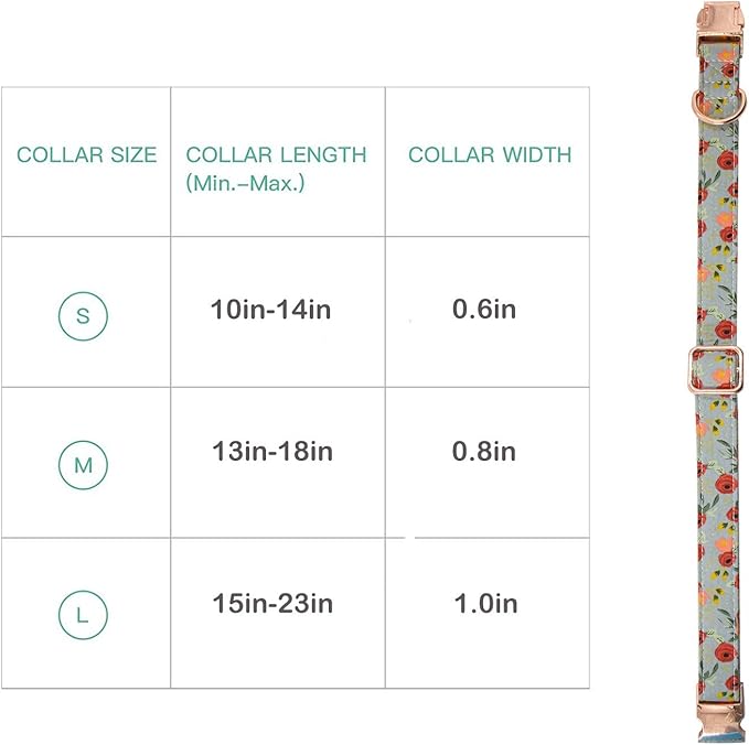 Metal Buckle Dog Collar, Durable Adjustable Dog Collar Soft for Small Medium Large Dogs (001-Flower11, L(15-23in))