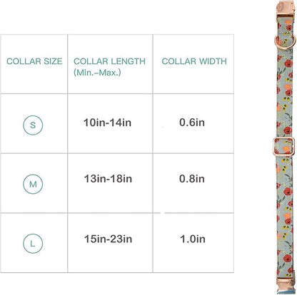 Metal Buckle Dog Collar, Durable Adjustable Dog Collar Soft for Small Medium Large Dogs (001-Flower11, L(15-23in))
