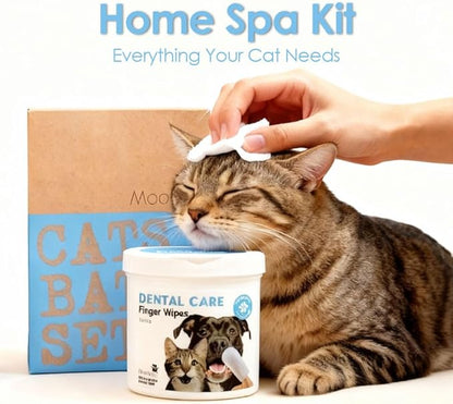 Mooncat Waterless Cat Shampoo & Grooming Kit - Dry Shampoo Foam, Soft Brush, Paw Balm, Dental Finger Wipes & Chin Cleaner - Lick Safe No Rinse Bath, Breath & Skin Care Essentials for Cats & Kittens