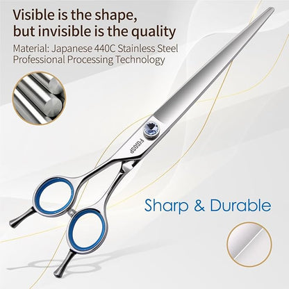 Straight Left Handed Dog Grooming Scissors 8.0'' Long Shears for Grooming Dogs Poodle Large Pet Japanese 440C Stainless Steel Super Sharp(8.0'' Straight)