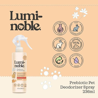 Prebiotic Dog Deodorizer Spray Perfume, Vanilla & Oatmeal Scented, Hypoallergenic Skin Care, Alcohol-Free Odor Remover for Dogs, Prebiotic Formula to Refresh & Hydrate Sensitive Skin & Coat, 8oz