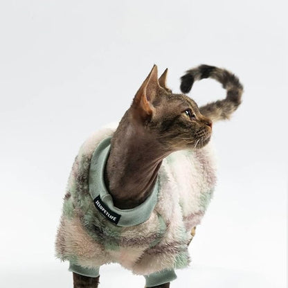 Cat Double-Sided Fleece Clothes, Soft Warm Winter Jumpsuit Sweater Shirt Clothing for Hairless Sphynx, Devon & All Indoor Kittens (Green,XL)