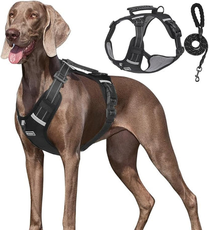 Dog Harness No Pull Adjustable Reflective,for Medium and Large Small Dog with Leash 59.06in (Black, L)