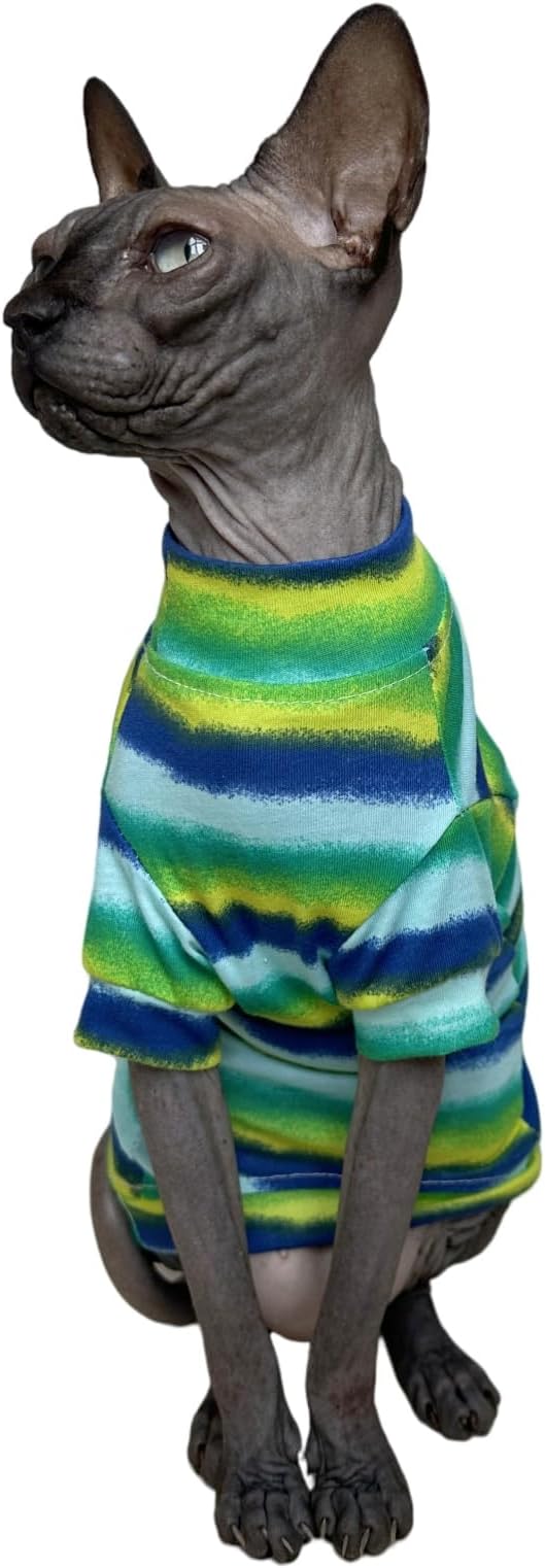 Limited Edition Sphynx Cat Cotton T-Shirts Hairless Cat Sweatshirt Pet Kitten Clothes Round Collar Kitten Shirts Vest Cats & Small Dogs Apparel (Reflection, S (3.3-4.4 lbs))
