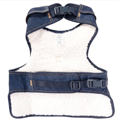 Wrangler Dark Wash Dog Vest Harness with Sherpa-M
