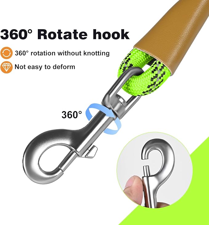 lynxking Rope Dog Leash 6 FT with Comfortable Padded Handle, Highly Reflective Threads Leash for Small Medium Large Dogs (Light Green, Large 1/2in x 6ft-Rope Clasp)