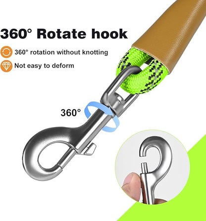 lynxking Rope Dog Leash 6 FT with Comfortable Padded Handle, Highly Reflective Threads Leash for Small Medium Large Dogs (Light Green, Large 1/2in x 6ft-Rope Clasp)