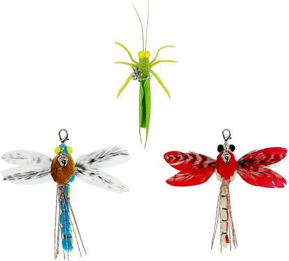 TTcat Cat Feather Wand Toys,Retractable Wand Toy with 3 Simulation Insects Dragonfly Grasshopper Refills,Interactive Cat Toy Kitten Toy for Indoor Cats to Play Chase Exercis.