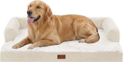 Casa Paw Orthopedic Dog Beds for Extra Large Dogs, Waterproof Egg Crate Foam XL Dog Bed with Sides 41x27Inch, Washable Big Dogs Couch Beds with Removable Cover and Nonskid Bottom, Beige