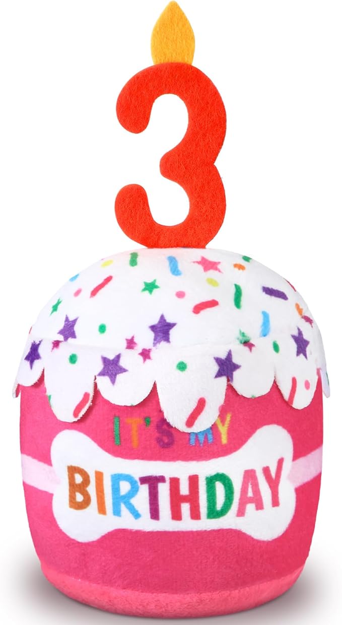 Dog Birthday Cake Toy Accessories for Girl Boy Gifts, Squeaky Plush Toy for Dog Birthday Party Decor Favor for Large, Medium and Small Dogs(3rd,Pink)