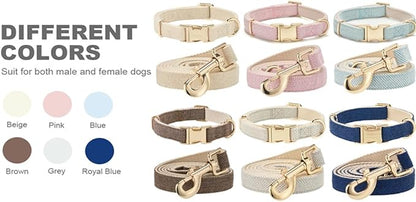 Ewinoom Soft Hemp Dog Collar and Leash Set Adjustable Woven Tweed Dog Collars with Metal Buckle and Lead for Small Medium Large Dogs,Pink