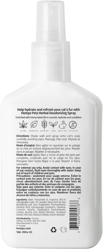 Hempz Petz, Cat Deodorizing Spray, Pet Cologne, Creamy Orange & Red Raspberry Deodorizing Spray, 8.5 fl. oz.