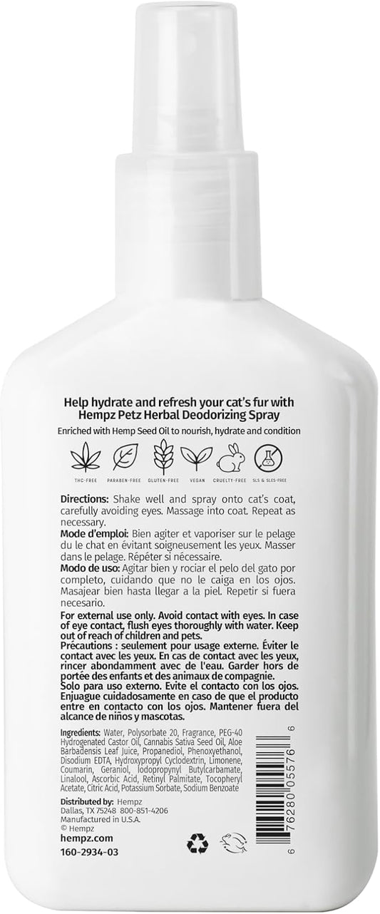 Hempz Petz, Cat Deodorizing Spray, Pet Cologne, Creamy Orange & Red Raspberry Deodorizing Spray, 8.5 fl. oz.