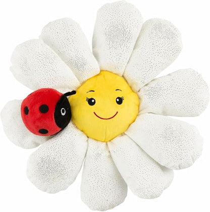 Flourish Pets 3 in 1 Multi-Layer Chew Toy for Active Dogs | Non-Toxic BPA Free Double Stitched Soft Fabric Exterior Dog Toys | Long-Lasting Dog Plush Toys - Large White Daisy 17"