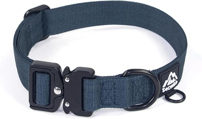 Heavy Duty Dog Collars for Medium and Large Dogs - Adjustable, Chew Proof Nylon Collar with Metal Quick Release Buckle and D-Ring for Dog Tags (Navy Blue, 2XL)