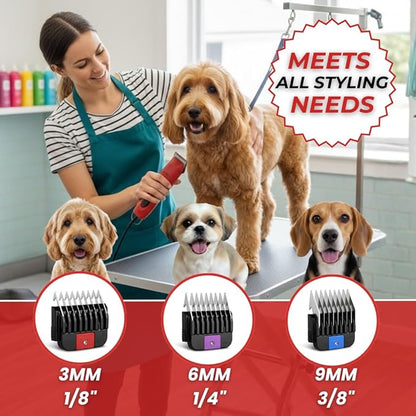 SIMPLYSHEAR Professional Dog Clippers for Grooming | High-Performance 2-Speed Corded Shears for Thick, Curly Coats & Matted Hair | Low-Noise Pet Grooming Kit with Heavy Duty Hair Trimmer, Red