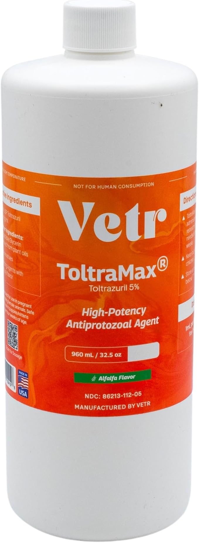 ToltraMax Toltrazuril 5.0% for Horses, Dogs, Cats, 960mL/32.4Ounce, for Non-Food Chain Animals, Alfalfa