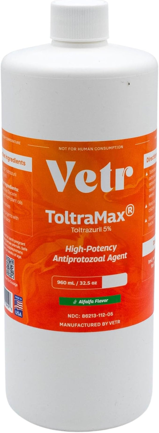 ToltraMax Toltrazuril 5.0% for Horses, Dogs, Cats, 960mL/32.4Ounce, for Non-Food Chain Animals, Alfalfa