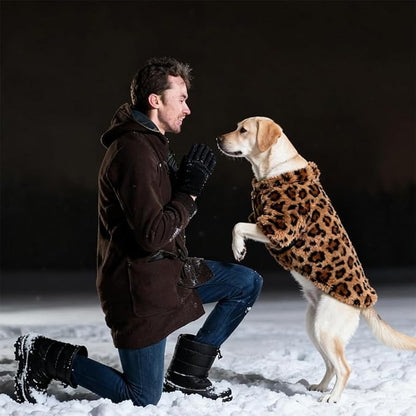 GreenJoy Leopard Print Dog Sweater – Stretchy Fleece Dog Turtleneck Sweatshirt for Puppies & Cats, Soft & Warm Pet Winter Clothes for Small, Medium & Large Dogs (Coffee Brown, Large/X-Large)