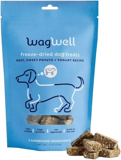 WagWell Freeze-Dried Treats - Beef, Sweet Potato, + Yogurt Recipe - Fully Cooked, High Protein Made in The USA - Minimally Processed & Vet Approved