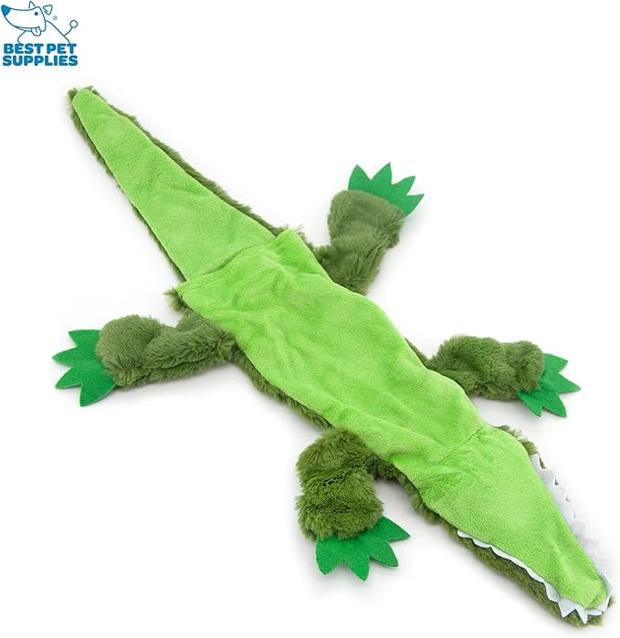 Best Pet Supplies 2-in-1 Stuffless Squeaky Dog Toys with Soft, Durable Fabric for Small, Medium, and Large Pets, No Stuffing for Indoor Play, Holds a Plastic Bottle - Alligator, Large (Pack of 3)