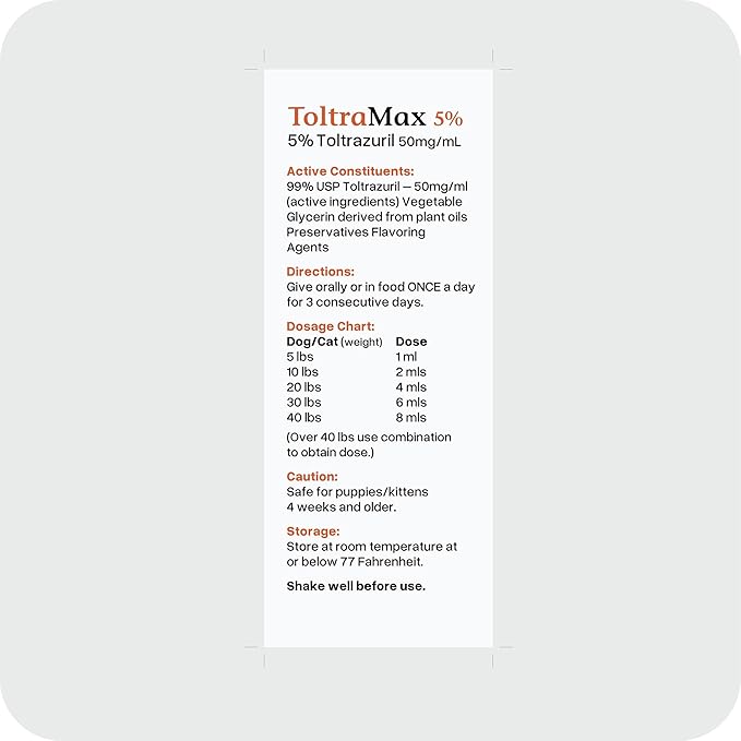 ToltraMax Toltrazuril 5.0% for Horses, Dogs, Cats, 500mL/16.9 Ounce, for Non-Food Chain Animals, Alfalfa