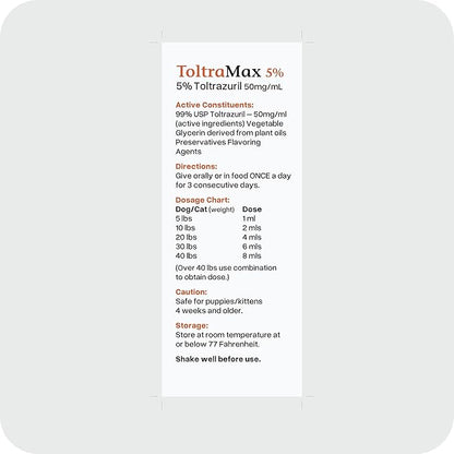 ToltraMax Toltrazuril 5.0% for Horses, Dogs, Cats, 500mL/16.9 Ounce, for Non-Food Chain Animals, Alfalfa