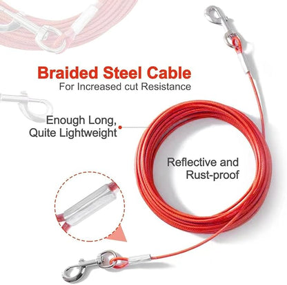Tie Out Cable for Dogs,10/20/30/50/100FT Dog Leads for Yard Chew Proof,Heavy Duty Tie Out Cable for Large Dogs Up to 125lbs,Dog Runner Tether (Red, 125Ibs 10ft)