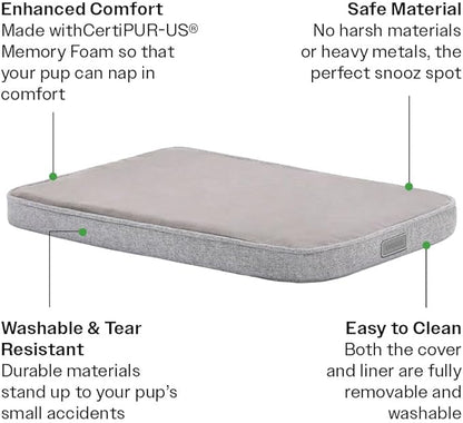 Diggs Snooz Memory Foam Dog Bed - Ideally Sized Revol Dog Crate Pad - Premium Orthopedic Pet Bed for Crate or Home - Grey, Intermediate