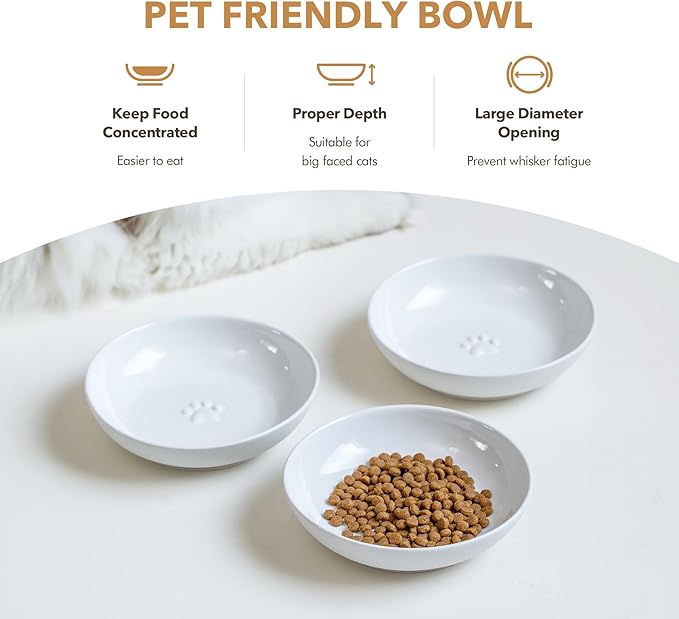 Havniva 5.7'' Ceramic Wide Whisker Friendly Cat Dishes, Set of 3 Ceramic Cat Bowls, Indoor Kitten Feeding Food& Water Dish to Prevent Whisker Fatigue(3 Pcs,White)