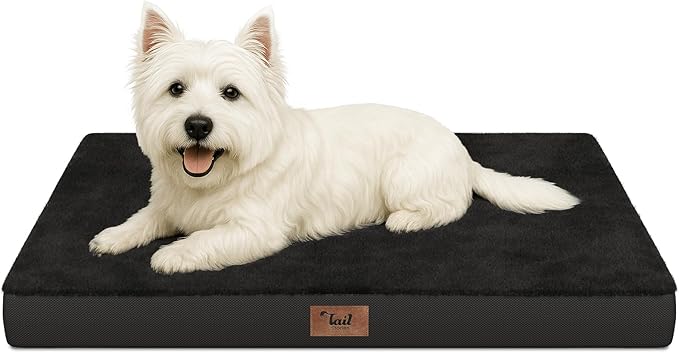 Tail Stories Comfort Dog Bed for Small Dogs & Cats, Waterproof Dog Crate Mat Orthopedic Egg Crate Foam with Washable Removable Cover, Black