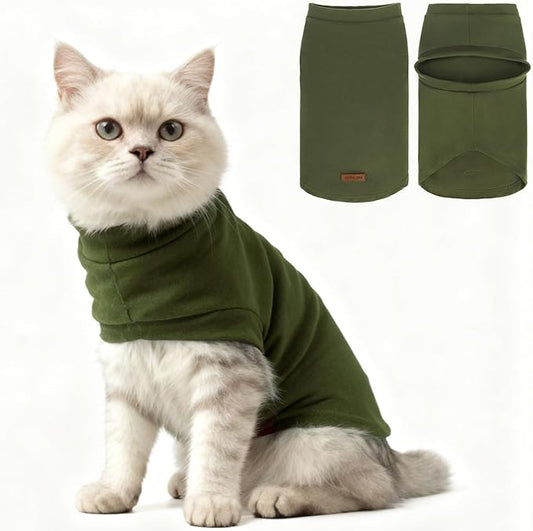 EXPAWLORER Soft Cat Sweater - Sweaters for Cats Only Warm Kitten Clothes, Fall and Winter Pet Coat Pullover Design, Fleece Sweatshirt Clothing Also for Puppy Small Dogs, Army Green M