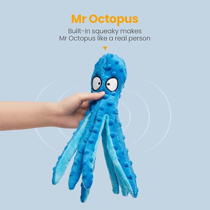 HGB Squeaky Dog Toys - Octopus No Stuffing Crinkle Plush Large Dog Toys to Keep Them Busy, Interactive Puppy Teething Chewing Pet Supplies for Chewer, Small, Medium, Large Breeds, 2 Pack