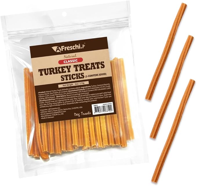A Freschi srl Natural Turkey Treats, USA-Sourced Trukey, All-Natural, Hypoallergenic, Low-Fat, Healthy & Easily Digestible, Puppy & Training Snack, β-Carotene Stick 6 oz