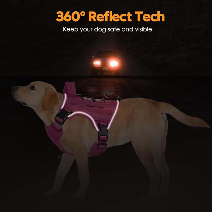 Heavy-Duty Tactical Dog Harness for Large Dogs, No Pull Adjustable Reflective Pet Vest with Molle System, K9 Military-Grade Control for Service Training, Outdoor & 10+ Breeds, Pink, Small