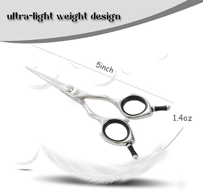 Momotou Dog Grooming Scissors 5 inch Small Straight Scissors Super Light Professional 440C Stainless Steel Pet Shears for Trimming Face and Paws Nose Ear Easy Use.