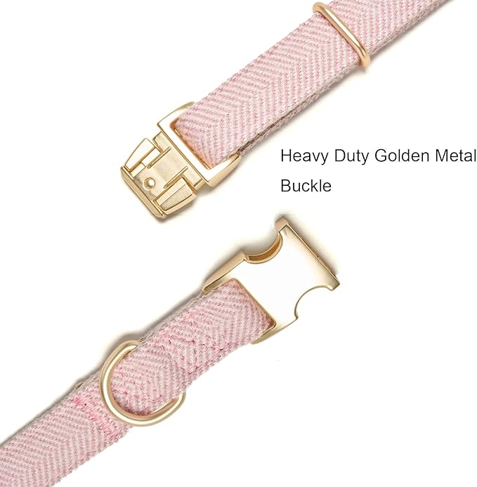 Ewinoom Soft Hemp Dog Collar and Leash Set Adjustable Woven Tweed Dog Collars with Metal Buckle and Lead for Small Medium Large Dogs,Pink