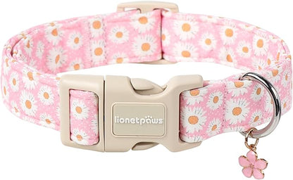 Lionet Paws Floral Dog Collar- Cute Daisy Pink Dog Collars with Plastic Buckle, Light Adjustable Dog Collars for Small Medium Dogs