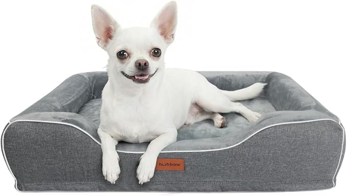 hush bone 24 Inch Orthopedic Dog Couch Bed for Small Dogs/Cats,Cooling Gel Memory Foam + Egg Crate Foam,Waterproof Removable Washable Cover,4-Sided Bolster,Non-Slip Bottom,Dark Grey