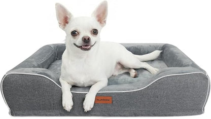hush bone 24 Inch Orthopedic Dog Couch Bed for Small Dogs/Cats,Cooling Gel Memory Foam + Egg Crate Foam,Waterproof Removable Washable Cover,4-Sided Bolster,Non-Slip Bottom,Dark Grey