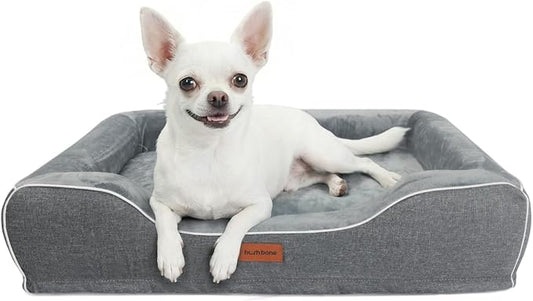 hush bone 24 Inch Orthopedic Dog Couch Bed for Small Dogs/Cats,Cooling Gel Memory Foam + Egg Crate Foam,Waterproof Removable Washable Cover,4-Sided Bolster,Non-Slip Bottom,Dark Grey