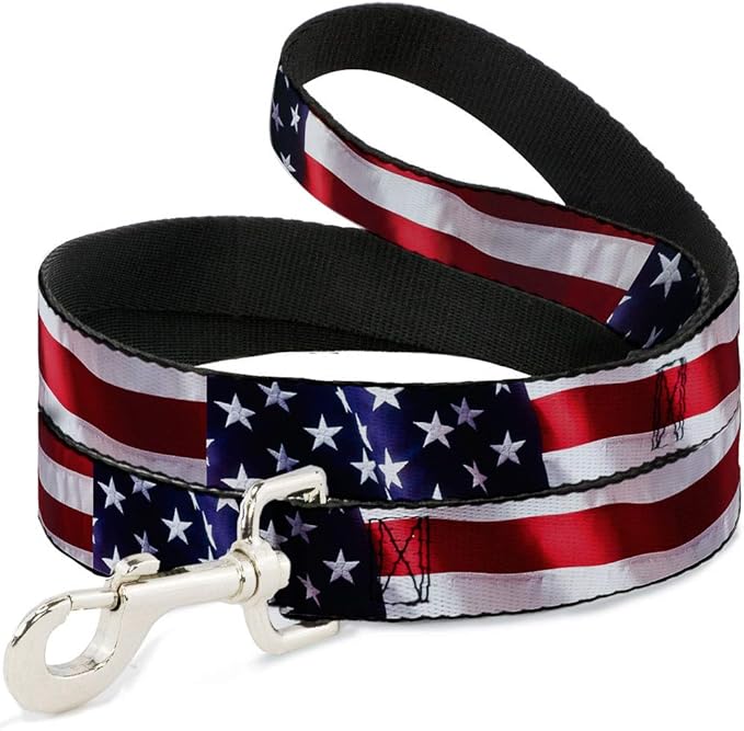 Buckle-Down Dog Leash American Flag Vivid Close Up 6 Feet Long 1.5 Inch Wide