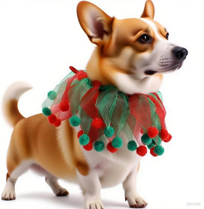2PCS Christmas Pet Collar Ornaments Red Green Collar Adjustable Holiday Dress for Cat and Dog (C-L-45CM)
