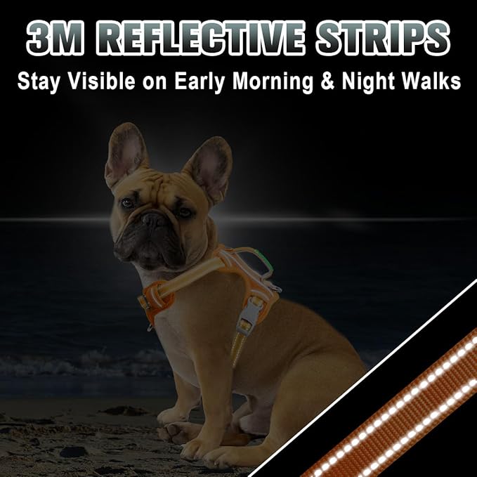 BARKBAY No Pull Dog Harness Large Reflective Dog Harness with Front Clip and Easy Control Handle for Walking Training Running with ID tag Pocket(Orange,S)