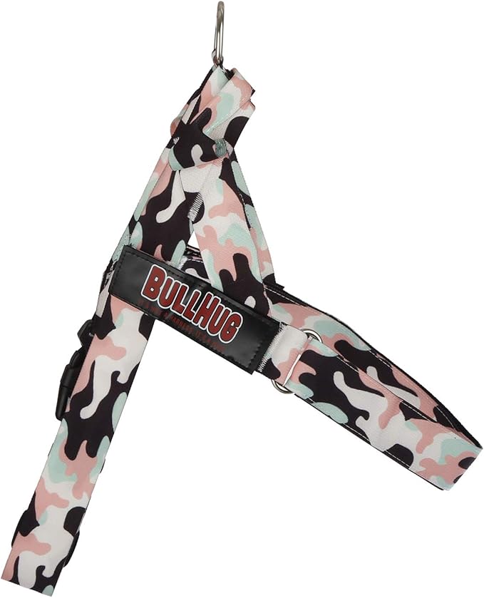 BULLHUG Adjustable Dog Harness– No Pull, No Choke – for English Bulldogs, French Bulldogs, Pugs & Broad-Chested Breeds – Easy, Safe Walks (Pink & Mint Camouflage, Small)