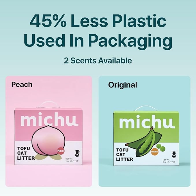 Michu Tofu Cat Litter Gen3 – 100% Natural & Biodegradable Clumping Formula, Fast-Clumping, Odor-Control, Flushable, Low-Tracking, Dust-Free – Value Box, 1 Box=11 lb, Peach