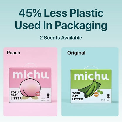 Michu Tofu Cat Litter Gen3 – 100% Natural & Biodegradable Clumping Formula, Fast-Clumping, Odor-Control, Flushable, Low-Tracking, Dust-Free – Value Box, 1 Box=11 lb, Peach
