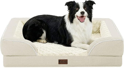 Casa Paw Orthopedic Dog Beds for Large Sized Dogs, Waterproof Memory Foam Large Pet Bed with Sides 35x22Inch, Non-Slip and Egg-Crate Foam Big Dog Couch Bed with Removable Washable Cover, Beige