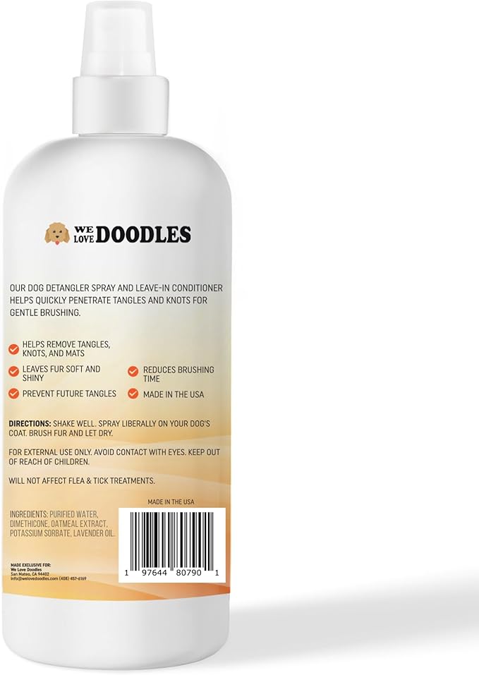 We Love Doodles Dog Detangler Spray - Leave-in Conditioner for Dogs - Dog Detangling Spray - Dematting Spray for Dogs - Tangle Remover - Made in The USA, Large 16 fl oz (Mango)