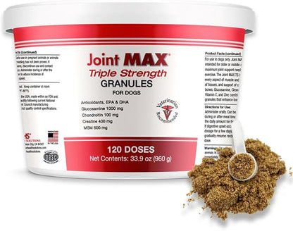 Joint Max TS Joint Supplement Vet Formulated Pain & Inflammation Relief Treats Hip Dysplasia & Arthritis, Glucosamine, Chondroitin, Turmeric, MSM, HA, Creatine, Omega 3 EPA + DHA. Granules 120 Doses